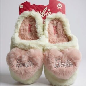 Barbie Pink and Cream Fuzzy Slippers - Size 6.5 / 7